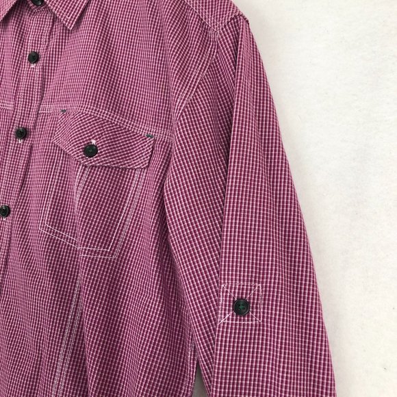 Drill Men's Size Medium Red Purple Button Down Collared Long Sleeve Shirt - Picture 4 of 10